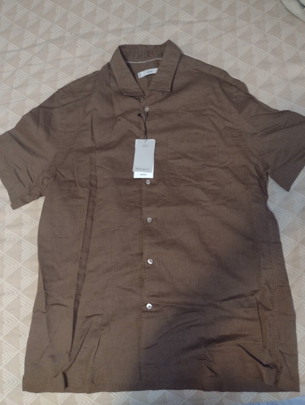 Mango Linen-blend S/S Shirt Brown M NWT